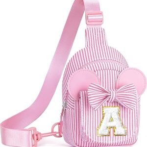 QLOVEA Valentines Day Gifts for Kids, Birthday Gifts for Girls Kids, Initial Pink Sling Bag for Kid Girl